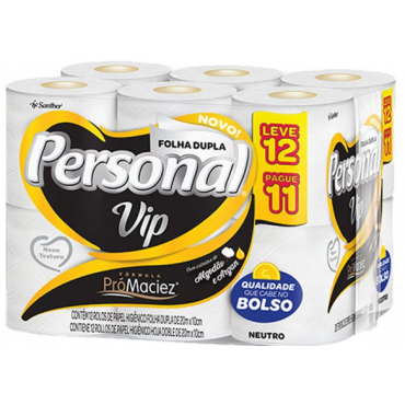 Papel Higiênico PERSONAL VIP 12 Rolos Folha Dupla Neutro 20m