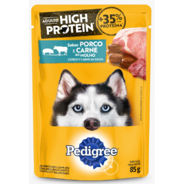 Sachê Pedigree Adulto High Protein Porco e Carne ao Molho 85g