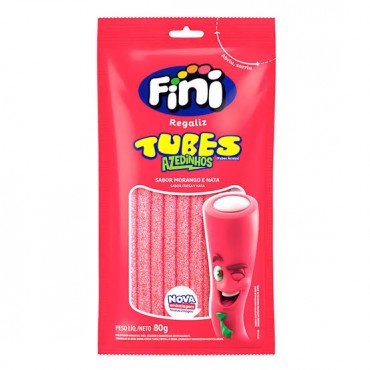 Bala De Gelatina Fini Tubes Azedinhos Sabor Morango e Nata 80g