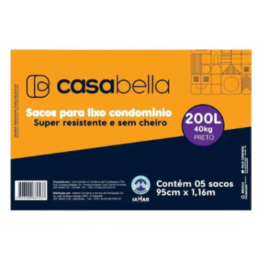 Saco de Lixo Casabella Condomínio Preto 200L